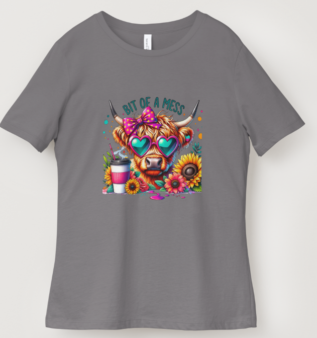 Bit of A Mess Highland Cow Short Sleeve T Shirt
